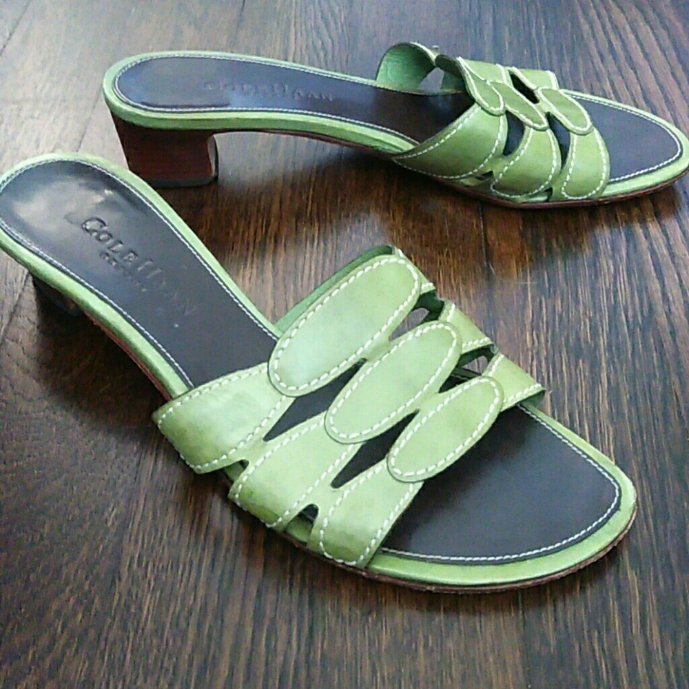 Cole Haan Lime Green Leather Slide Sandals